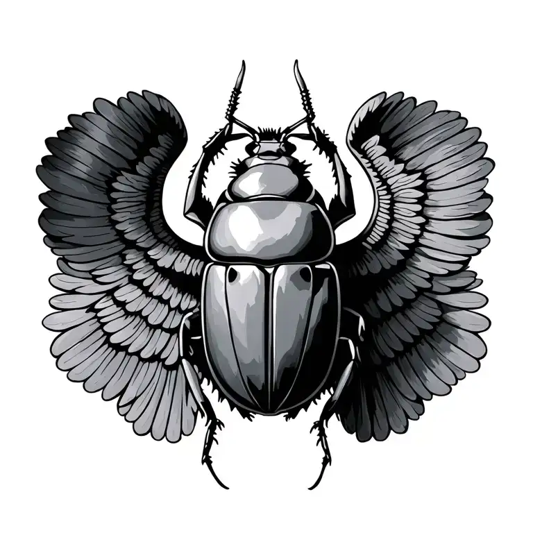 Egyptian Scarab Beetle With Open Wings