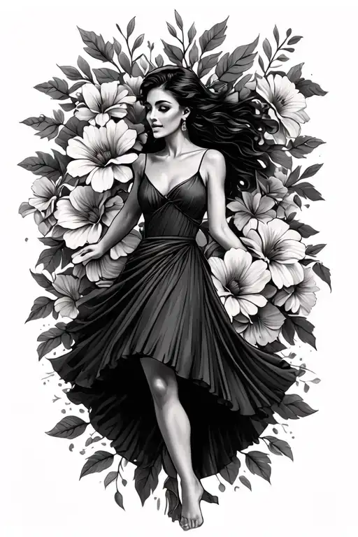 Dancing Latina Girl With Flowers Blooming