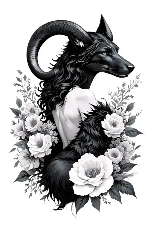 Aries Sexy Goddess Surrounded By Flowers And Black Wolf
