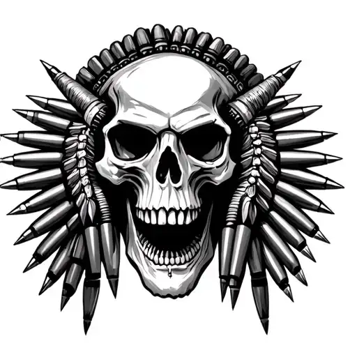 Apache Skull With Bullets And Horns