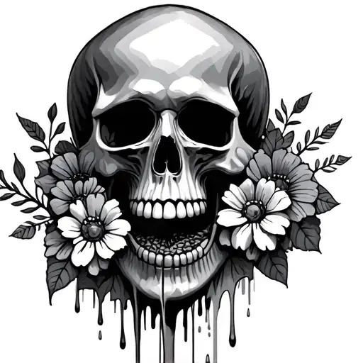 Skull With Flowers Dripping Out Of Mouth