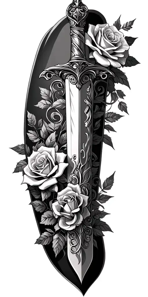 Sleeve With Baroque Filigree Dagger And Roses