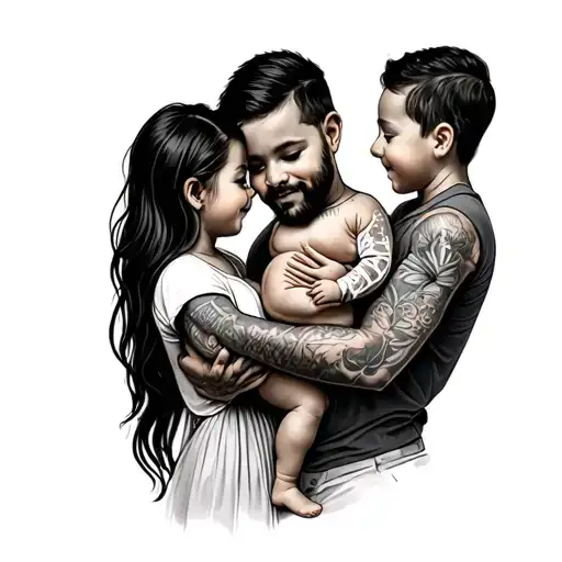 Dad Mom Dauther Baby Boy Holding