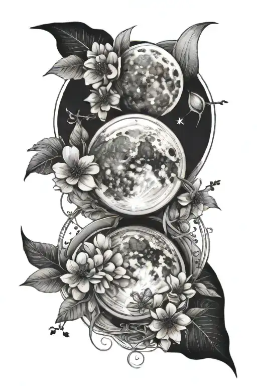 4 Moon Phases With Sakura Blossoms Interweaving