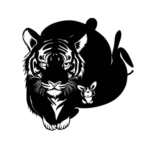 Tiger Surrounded By Mouse And Rabbit As A Family Cute