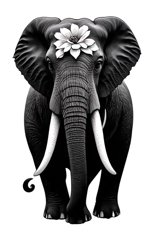 Realistic African Elephant Head With Flowers Intertwined