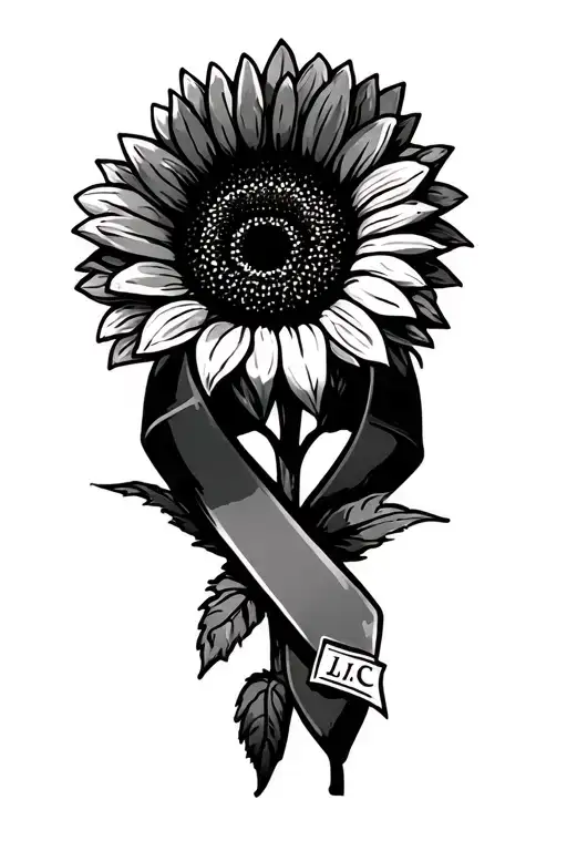 Sunflower On Top Of Mental Health Ribbon With Ljc Initial On Ribbon