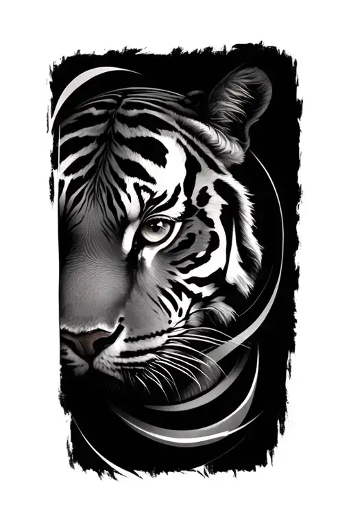 Tiger Eyes And Abstract Indian Pattern Intertwined