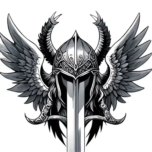 Valkyrie Helmet With Wings And Sword Intertwined