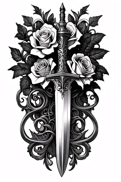 Sleeve With Baroque Filigree Dagger And Roses