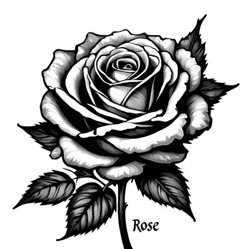 A Rose With The Name Rose In Cursive In The Middle