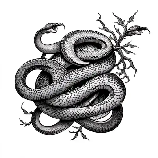 Big Hip Tattoo With Snakes And Vines Wrapped