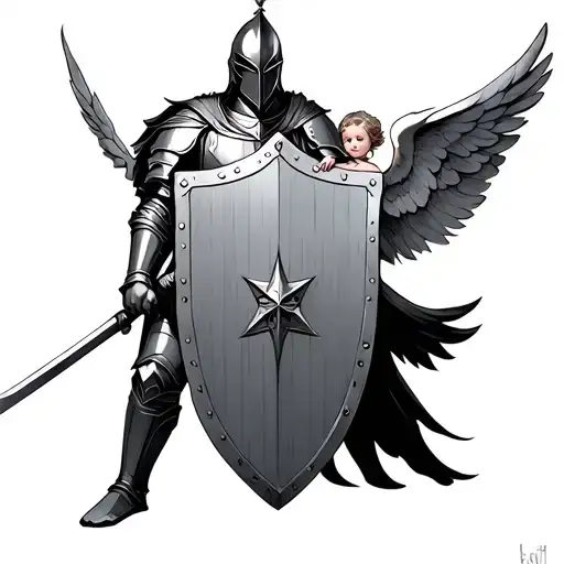 Knight With A Shield And Angel