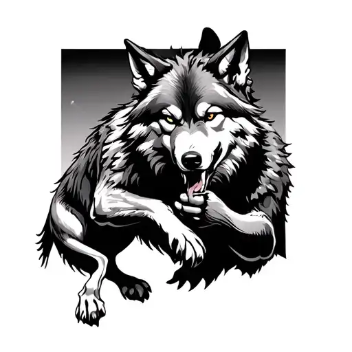 Black And White Wolf Fighting