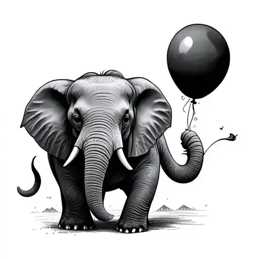 Two Elephant With Two Balloons Floating Away