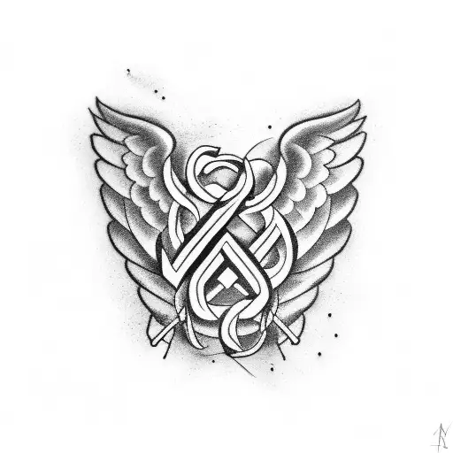 A Fatherly-themed Tattoo Featuring The Letter A Intertwined With Angel Wings