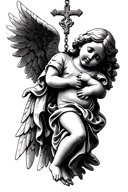 Hanging Rosary Carried By Baby Angel