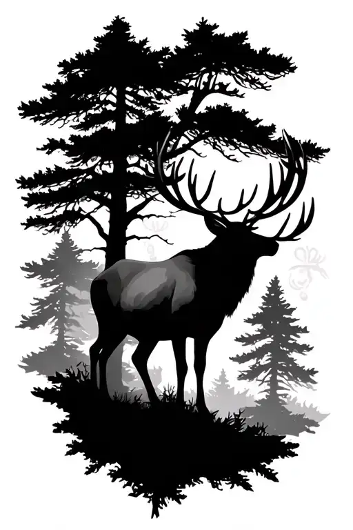 Trees With Elk Silhouette Surrounded