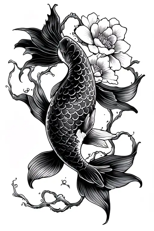 Japanese Koi Fish Tattoo With Flowers For Arm