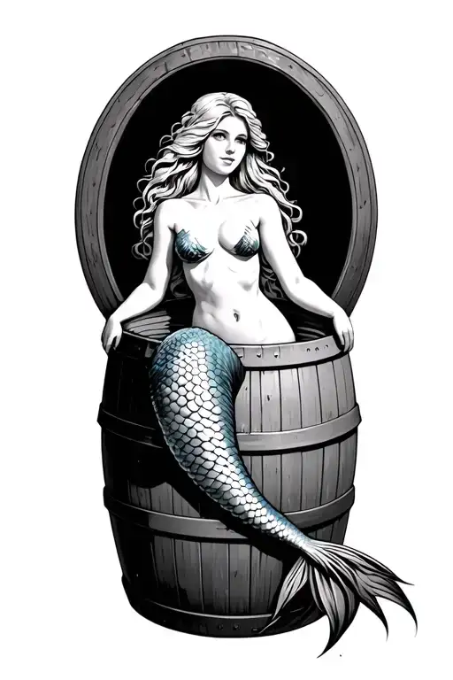 Mermaid With Elbows Resting On A Barrel