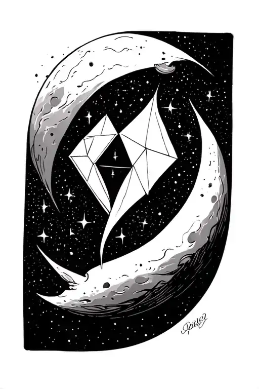 Moon Merging Together Diamond Shaped Line Outlining