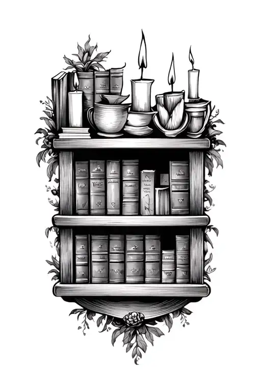 Book Shelf Filled With Books And Candles