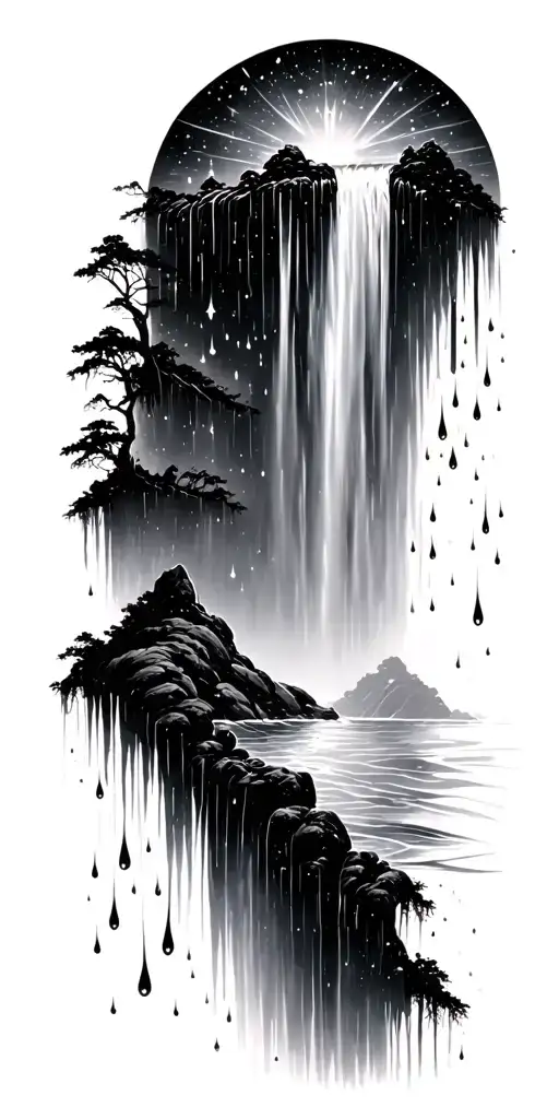 Stars Falling Into A Waterfall Slowly Turning Into Rain Drops