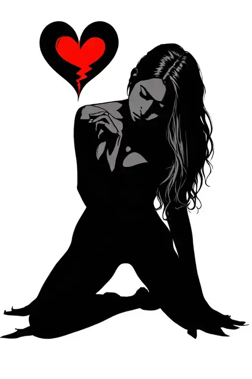 Sad Woman On Her Knees Holding A Broken Heart