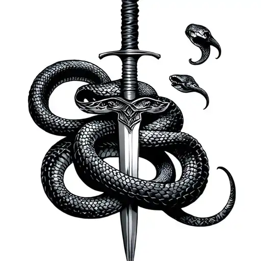 Snake Wrapped Around Dagger Surrounded
