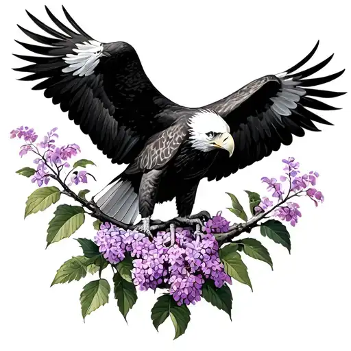 Bald Eagle Perched In A Lilac Bush