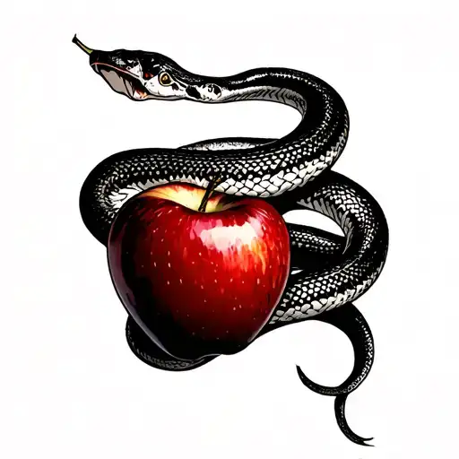 Big Busted Eve Eating Apple With Snake Intertwined