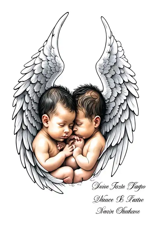 Angel Wings Of Twin Baby Boys With Their Names Incorporated