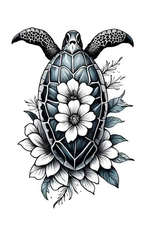 Turtle With Ocean Flowers Intertwined