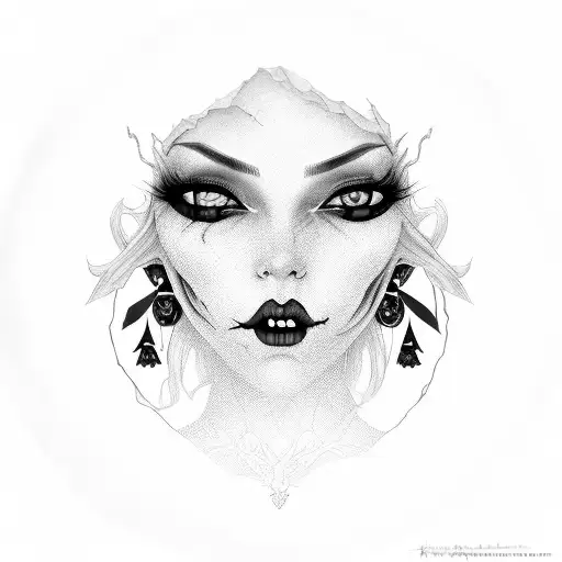 Black-grey Portrait Of A Hauntingly Beautiful Vampire With Blood-red Lips