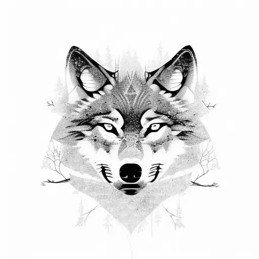 A Wolf Silhouette Surrounded By Intricate Forest Patterns
