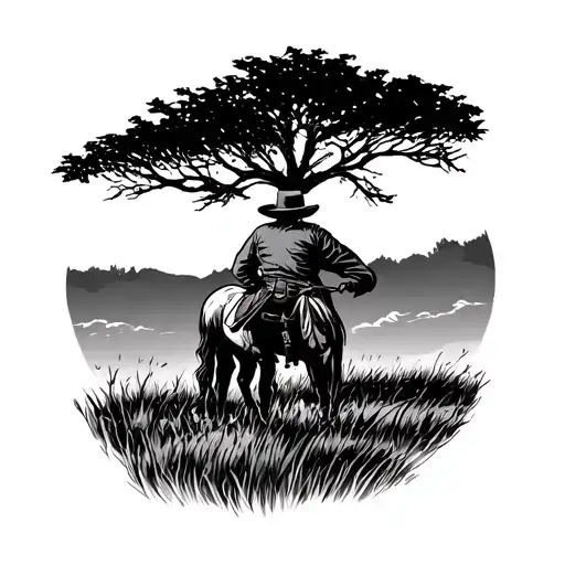 Cowboy On A Plain Under A Tree Branch