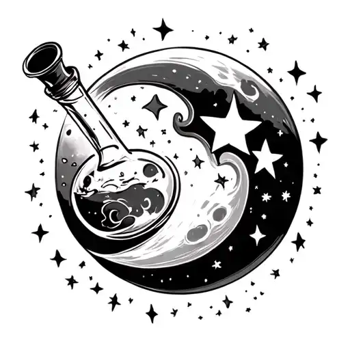 A Moon Hitting A Bong Filled With Stars