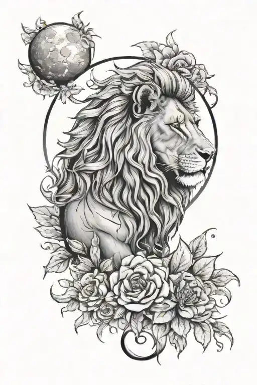 Lion Flowers Moon Surrounded