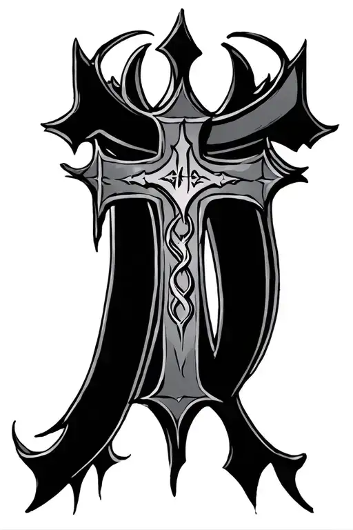 Gothic Style Christian Cross With M In The Middle