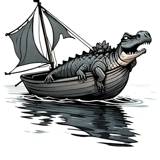 Cartoon Crocodile Sailing A Dinghy