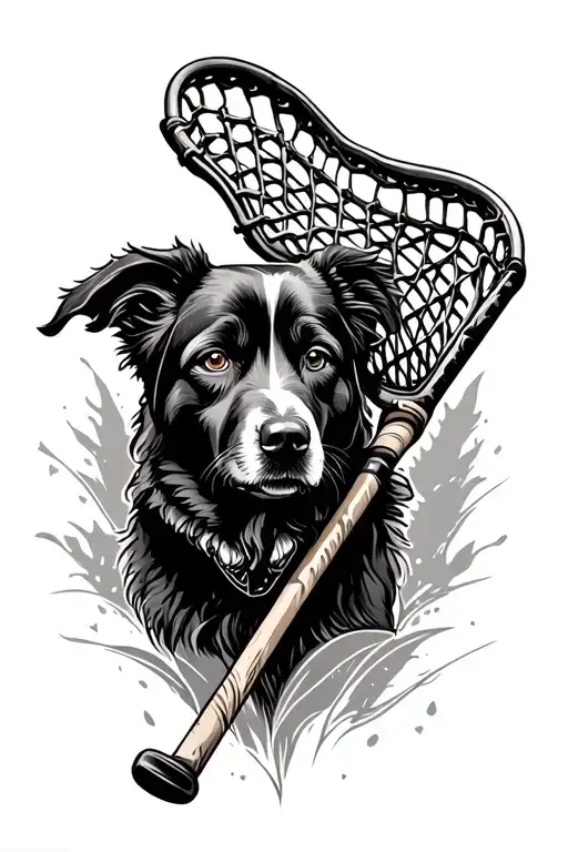 Memorial Piece Mix With Lacrosse Stick And Dog