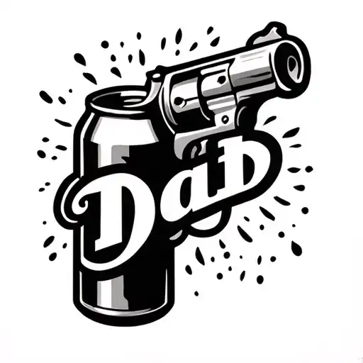 Create Tattoo Stencils Of Gun Shooting A Beer Can With The Word Dad In Middle