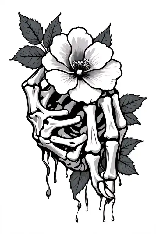 Smoky Skeleton Hand With Tears And Cherokee Rose Intertwined