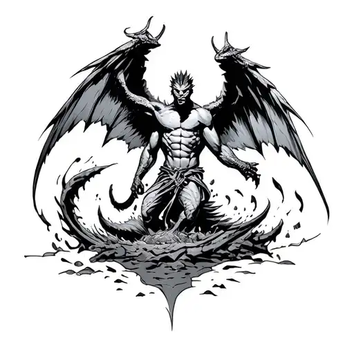 Majestic Male With Double Wings Blasting From Underground Transforming From Lizardish To Human