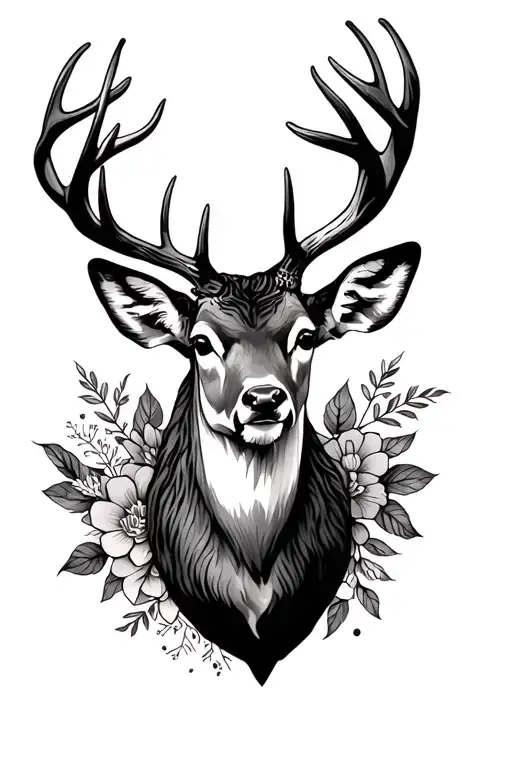 Buck Deer With Floral Design