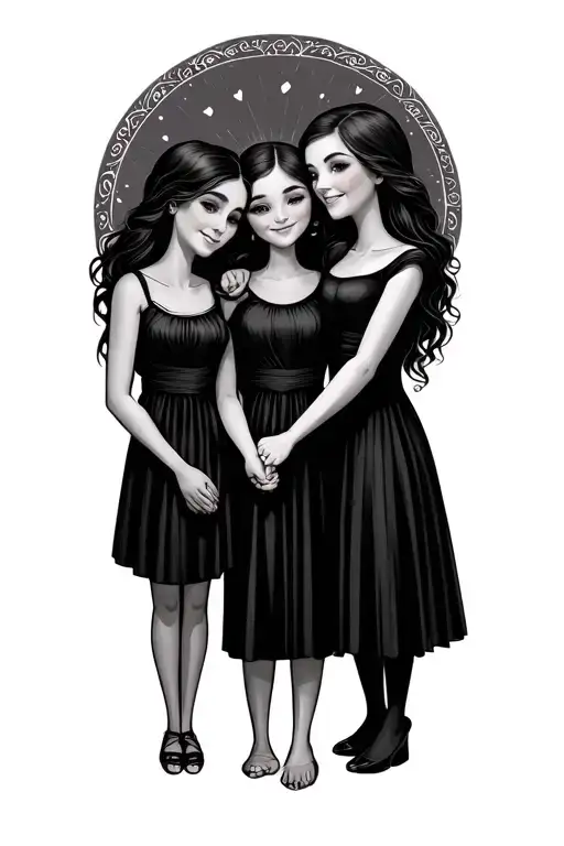 Love Me Wife And Two Daughters Holding Hands