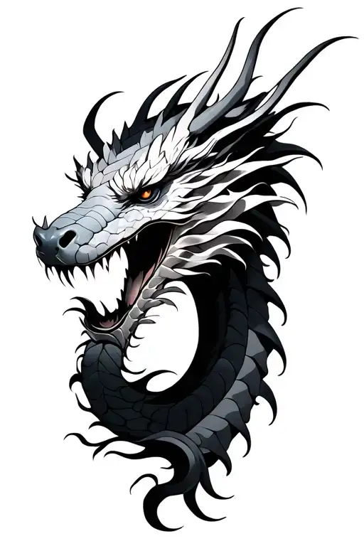 Dragon Head Profile Japanese Drawing With Sheets