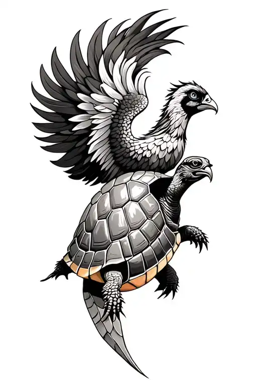 Tortoise With A Pheonix On Its Shell Merging