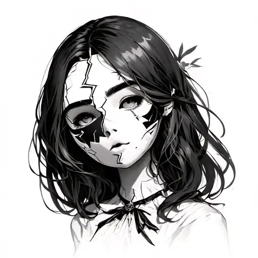 Anime Girl With A Broken Porcelain Mask