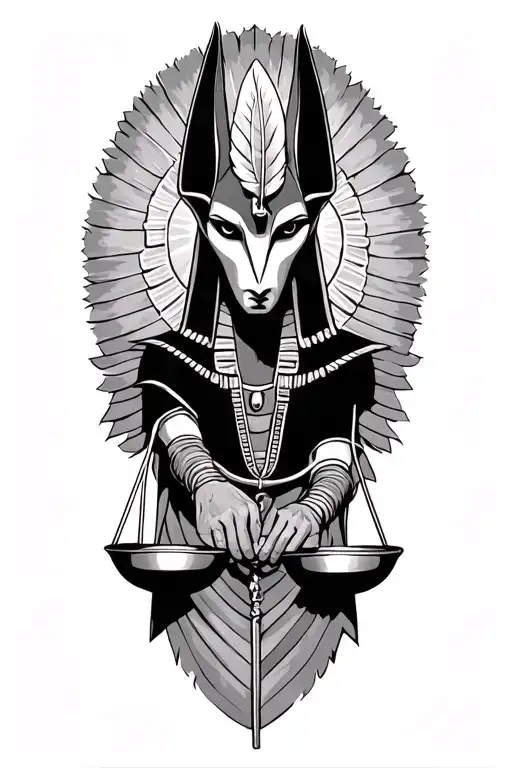 Anubis Holding Scale Weighing A Feather